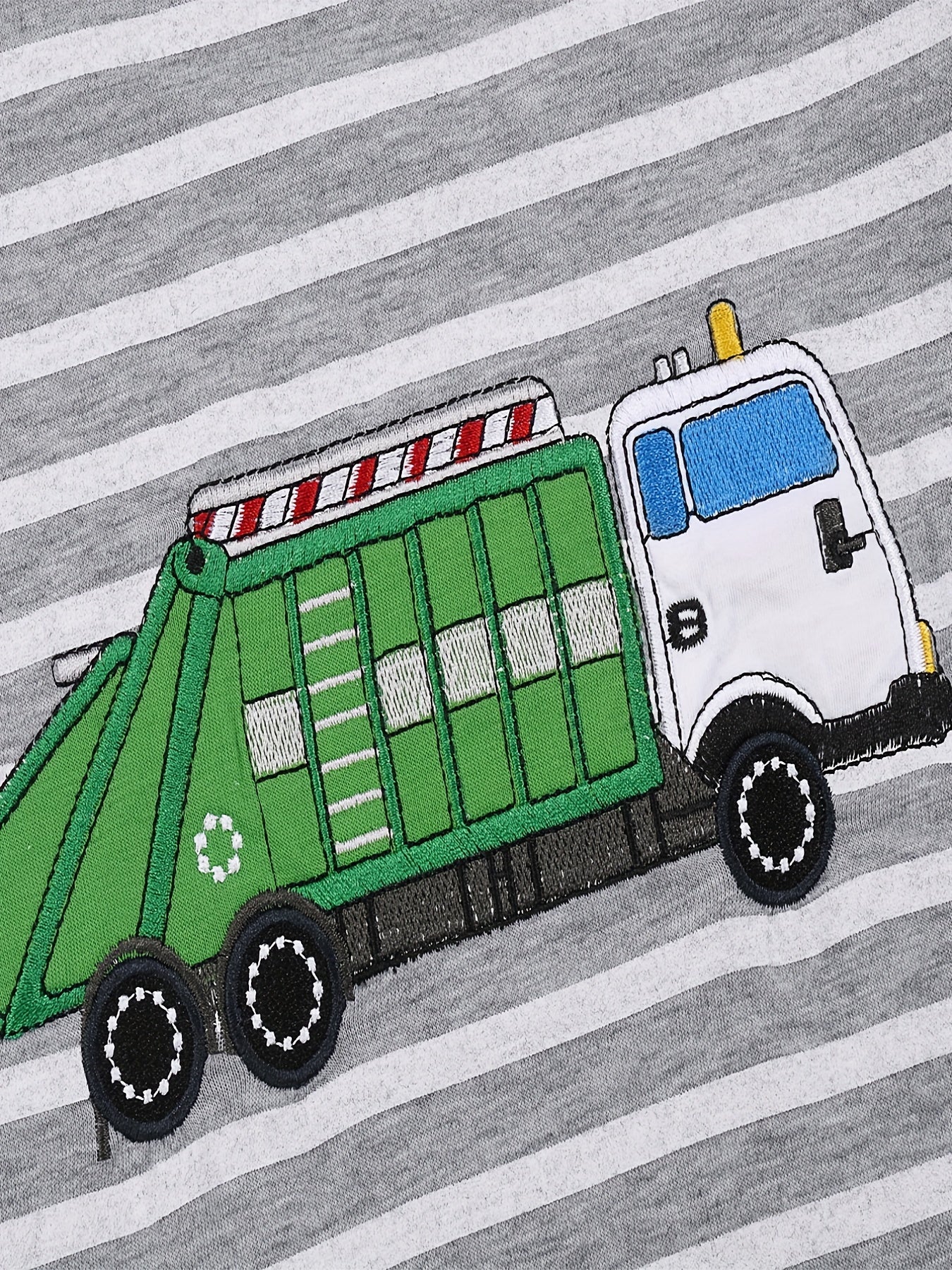 Boys Garbage Truck Print Striped Pajamas Set