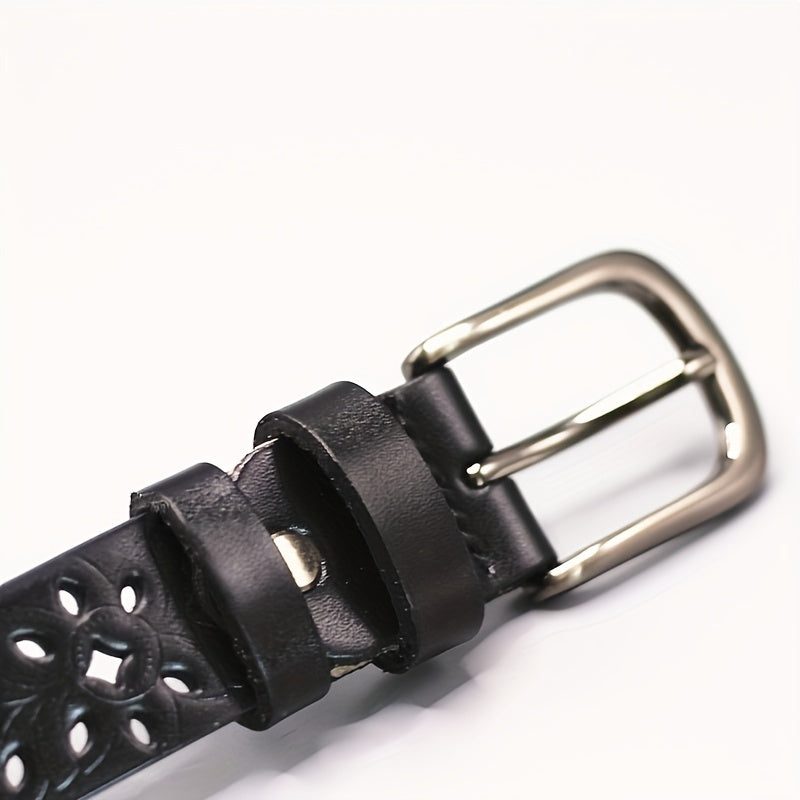 Vintage Flower Hollow Out Belt Boho PU Leather Belt for Women