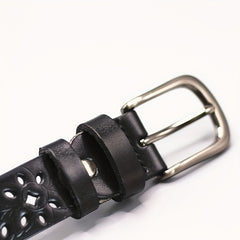 Vintage Flower Hollow Out Belt Boho PU Leather Belt for Women