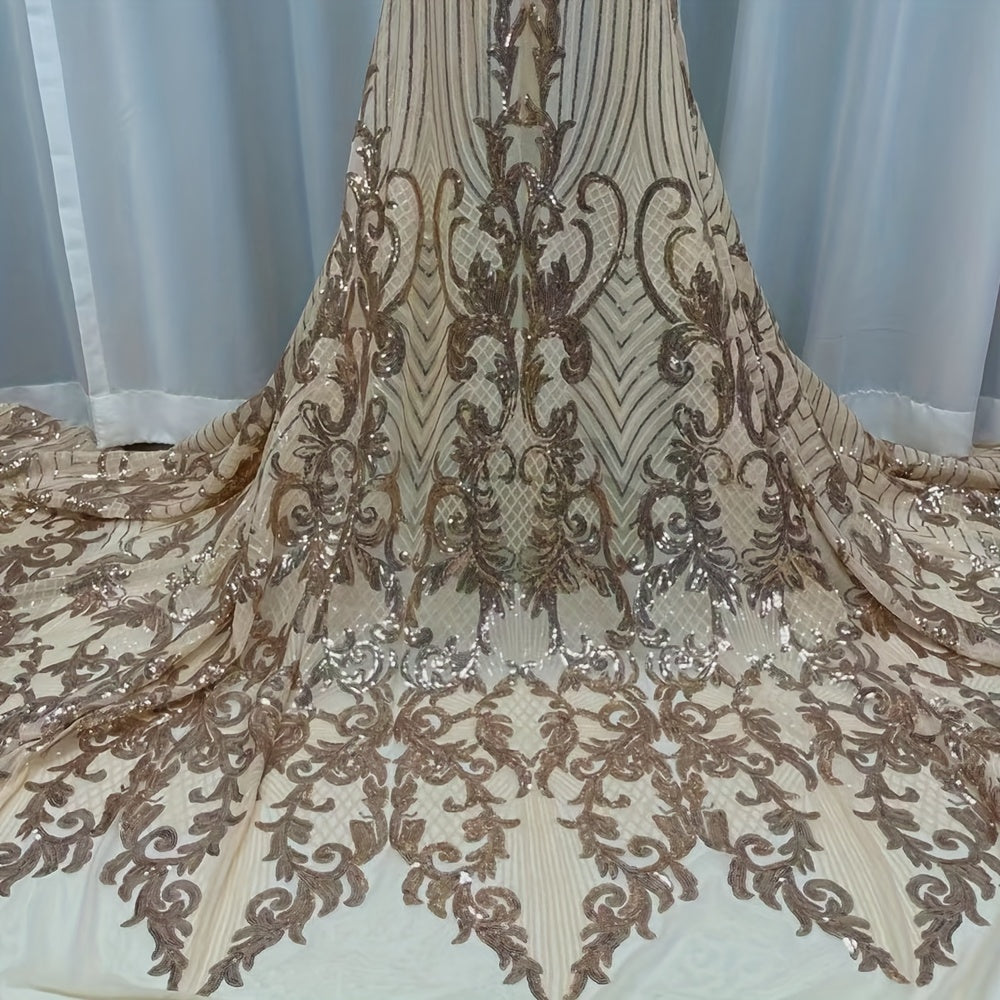 Champagne Mesh Sequins Lace Fabric Wedding Party Sewing Textile Handicrafts