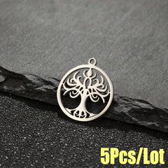 5PCS Stainless Steel Tree Pendant for DIY Accessories