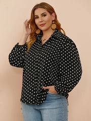  Polka Dot Print Lantern Sleeve Shirt