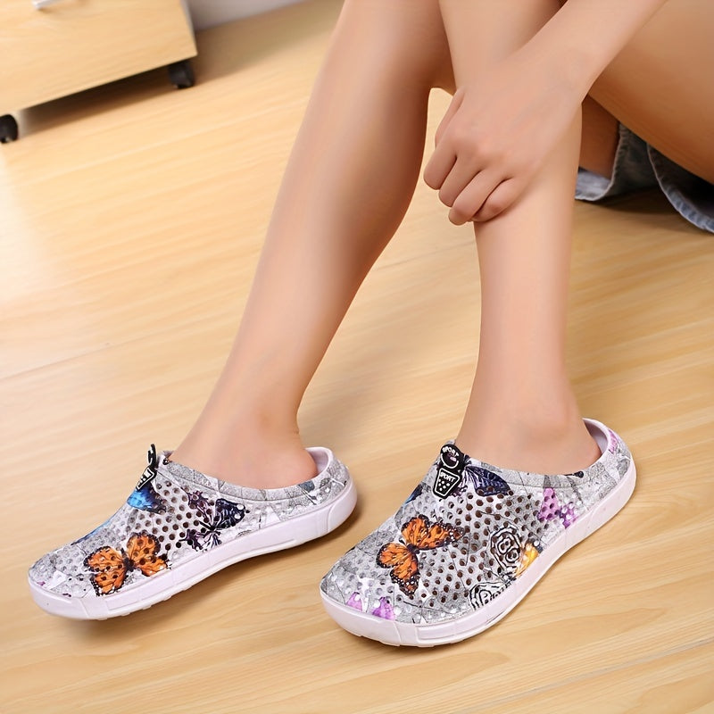 Women's Butterfly Printed Clogs Non Slip Slide Shoes Casual Outdoor Clogs