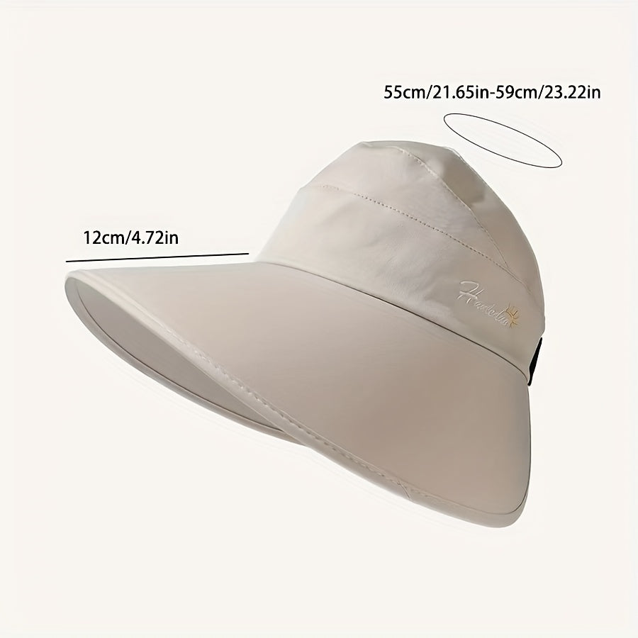 Wide Brim Ponytail Visor Hat UV Protection Windproof Sun Hats Solid Travel Beach