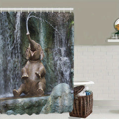Elephant Print Shower Curtain Set with Rug & Hooks