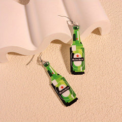 Beer Bottle Graffiti Dangle Earrings Acrylic Gift Women Girls