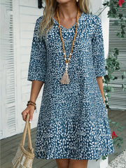  Boho Dress Women's Allover Print V Neck Slight Stretch Mini Dress