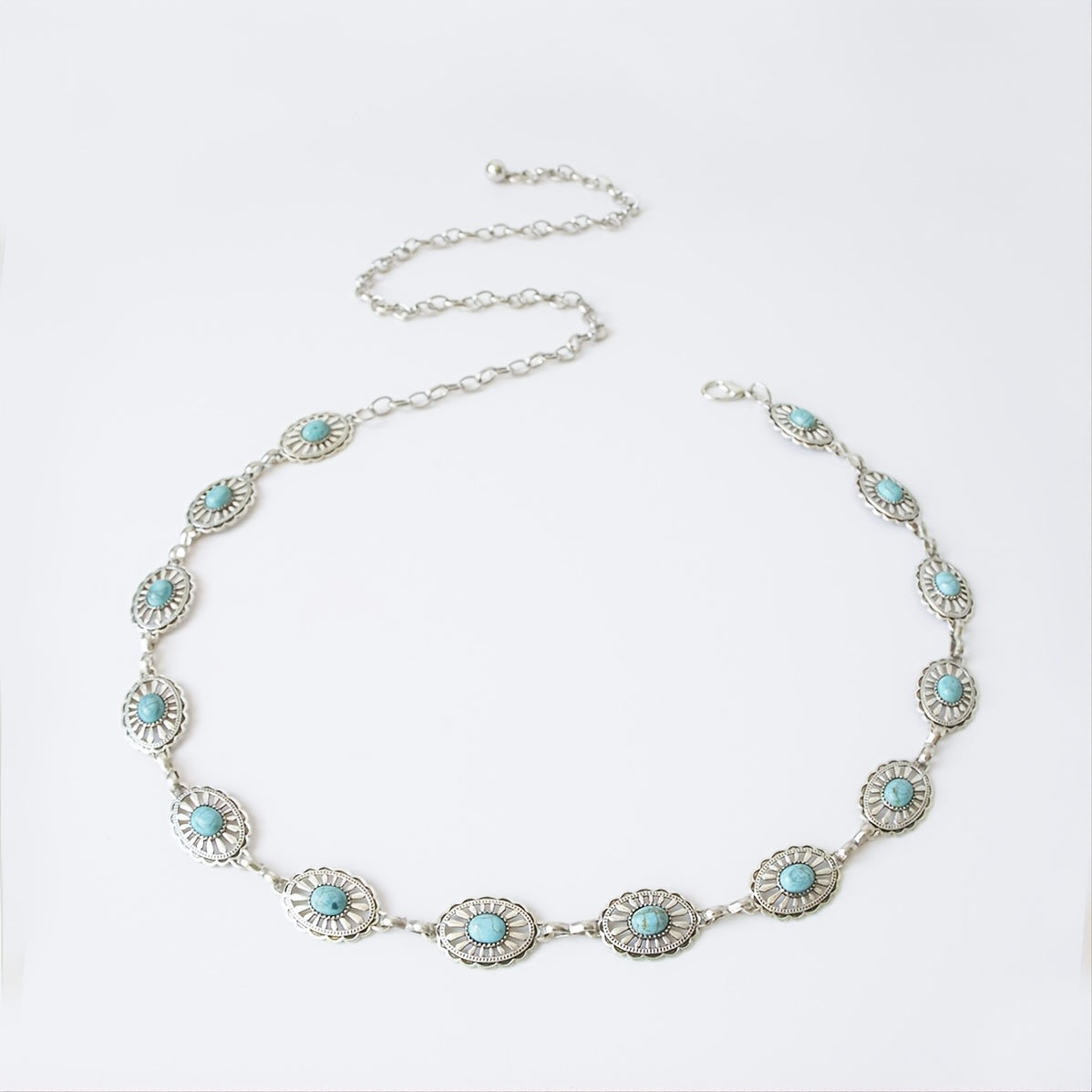 Turquoise Chain Belt Women's Metal Waist Belt for Dresses Western Style