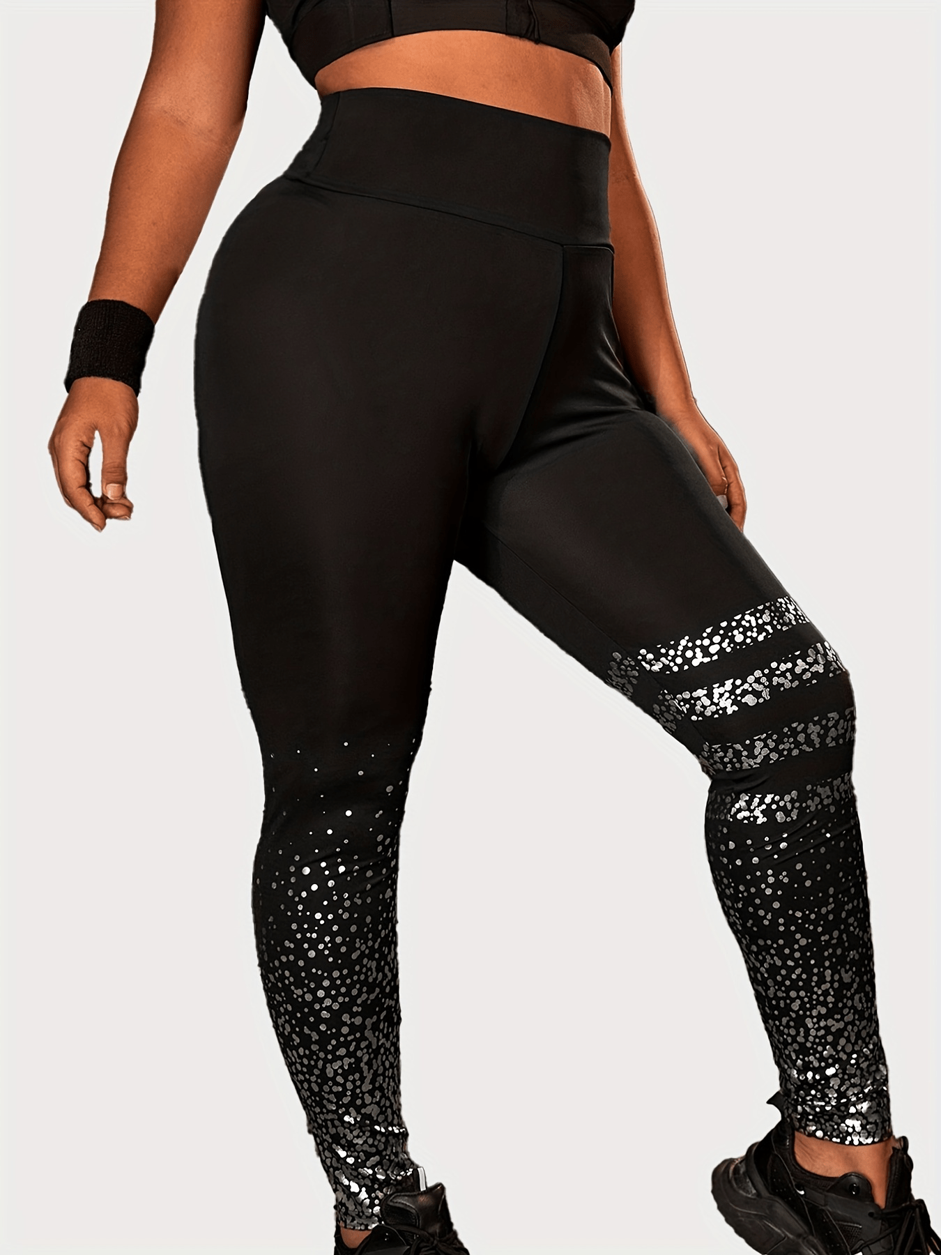  Polka Dot Print Wide Waistband Fitness Leggings