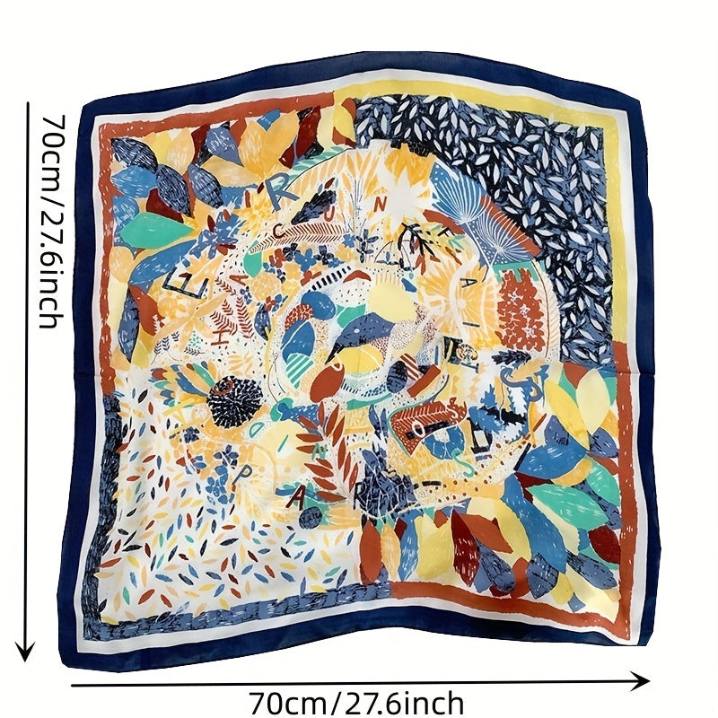 French Style Vintage Square Silk Scarf Bandana Boho Satin Shawl