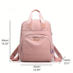 Preppy Style Laptop Backpack Solid School Bag