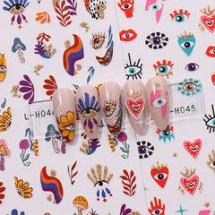 Heart Pattern Nail Stickers Glitter Evil Eye Decals Self Adhesive