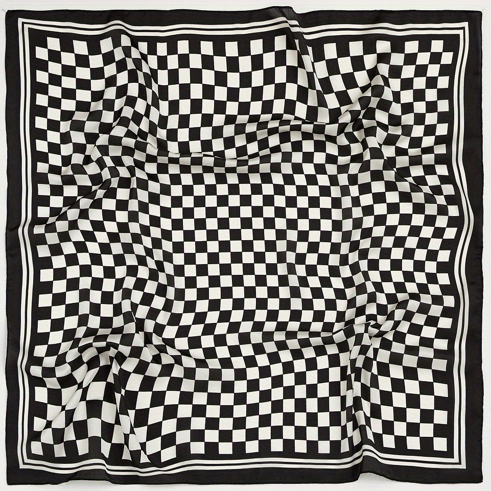 Checkerboard Print Bandana Silk Scarf for Women
