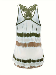 Women's Plus Tie Dye Striped Tank Top & Ruched Pants Outfits Set