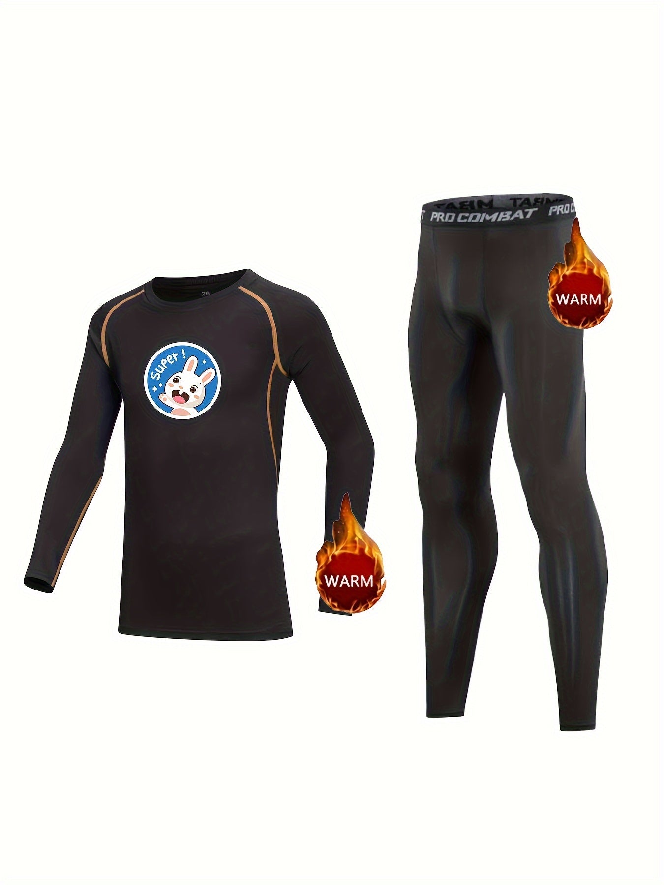 Kids Compression Fleece Sets Crew Neck Pullover Elastic Waist Matching Pants
