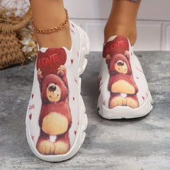 Bear Print Mesh Running Shoes Lightweight Outdoor Sport Sneakers