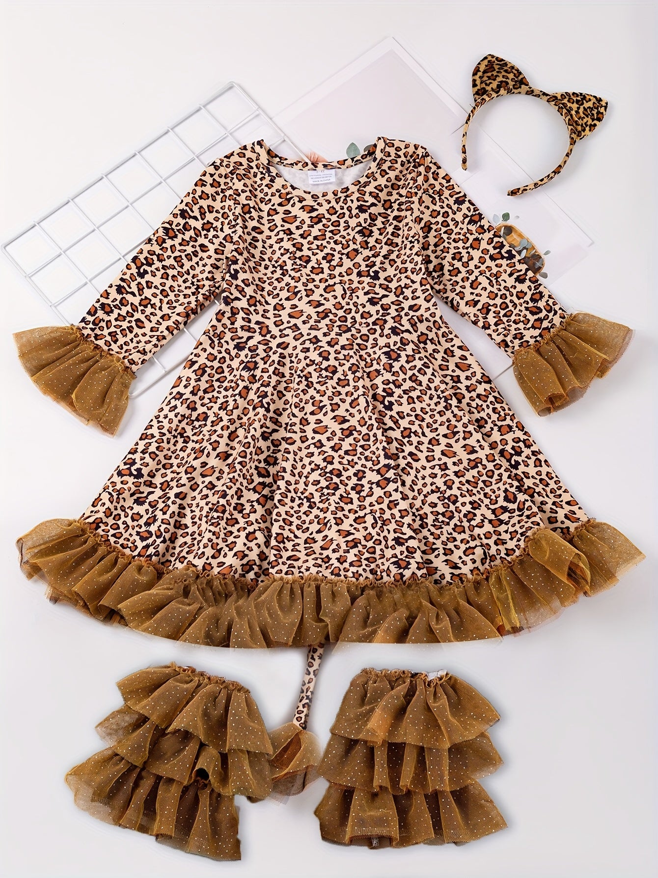 Leopard Print Ruffle Dress Halloween Costume Set