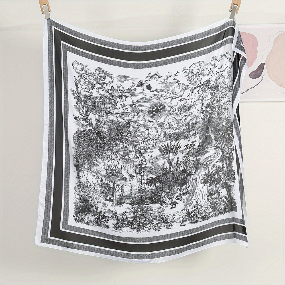 Vintage Solid Print Scarf Silk Square Shawl Classic Satin Windproof Head Wrap