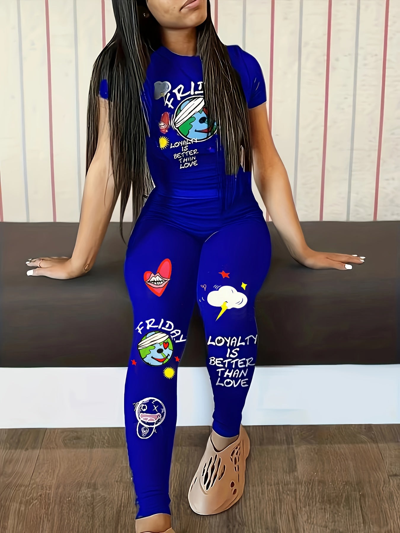  Casual Outfits Set Funny Graphic & Letter Print Two Piece