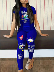  Casual Outfits Set Funny Graphic & Letter Print Two Piece