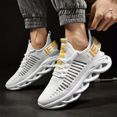 Men's Colorblock Knit Lace Up Casual Shoes Lightweight Non Slip Sneaker