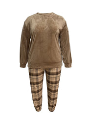  Flannel Top & Plaid Print Joggers Pajama Set