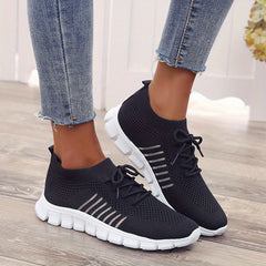 Women's Knitted Sports Shoes Lightweight Lace Up Low Top Running Shoes