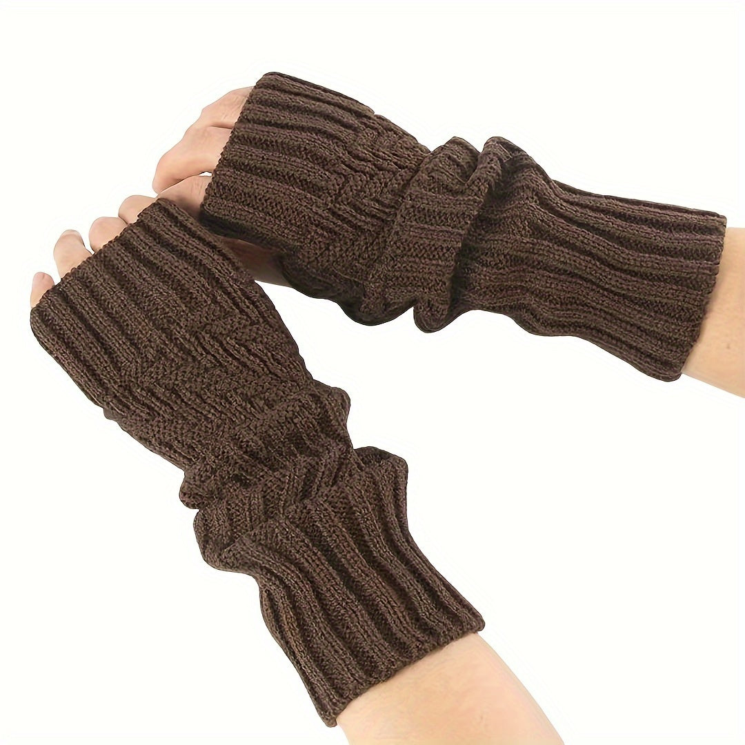 Winter Fingerless Gloves Knitted Arm Warmers For Cycling Skiing