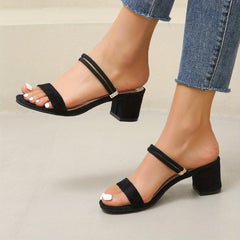 Women's Ankle Strap Sandals Round Open Toe Slip On Heels