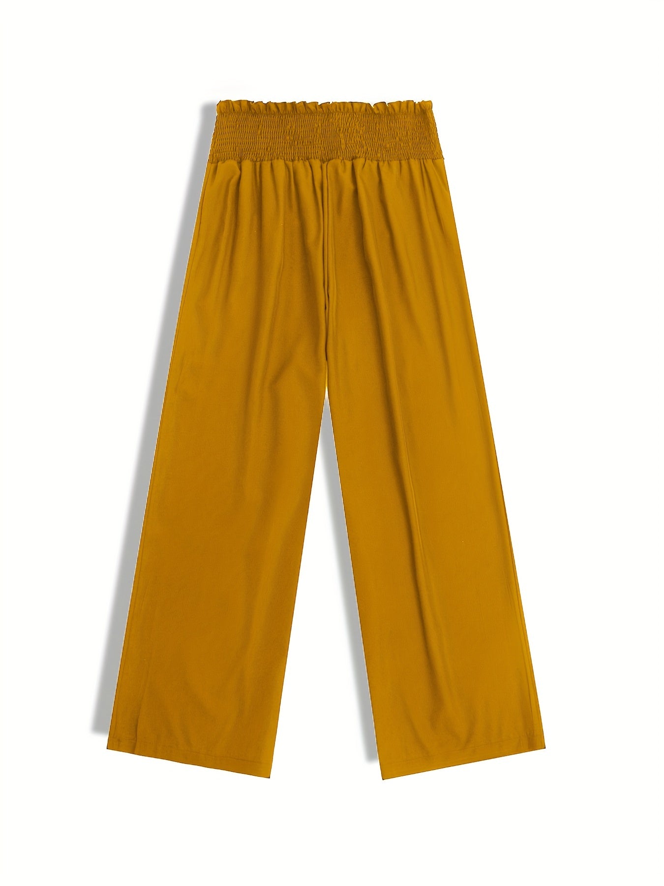  Wide Leg Pants Shirred Waist High Rise Solid Casual