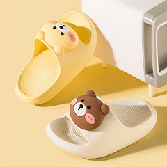 Cartoon Bear Open Toe Slippers For Girls - Lightweight Non Slip Indoor Slippers