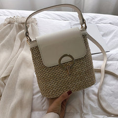 Straw Weaving Crossbody Bag Flap Slouchy Bucket Bag
