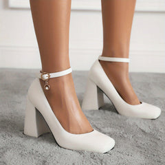 Women's Pig Nose Square Toe Block Heels Work Pumps