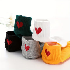 5 Pairs Heart Pattern Crew Socks Women's Stockings