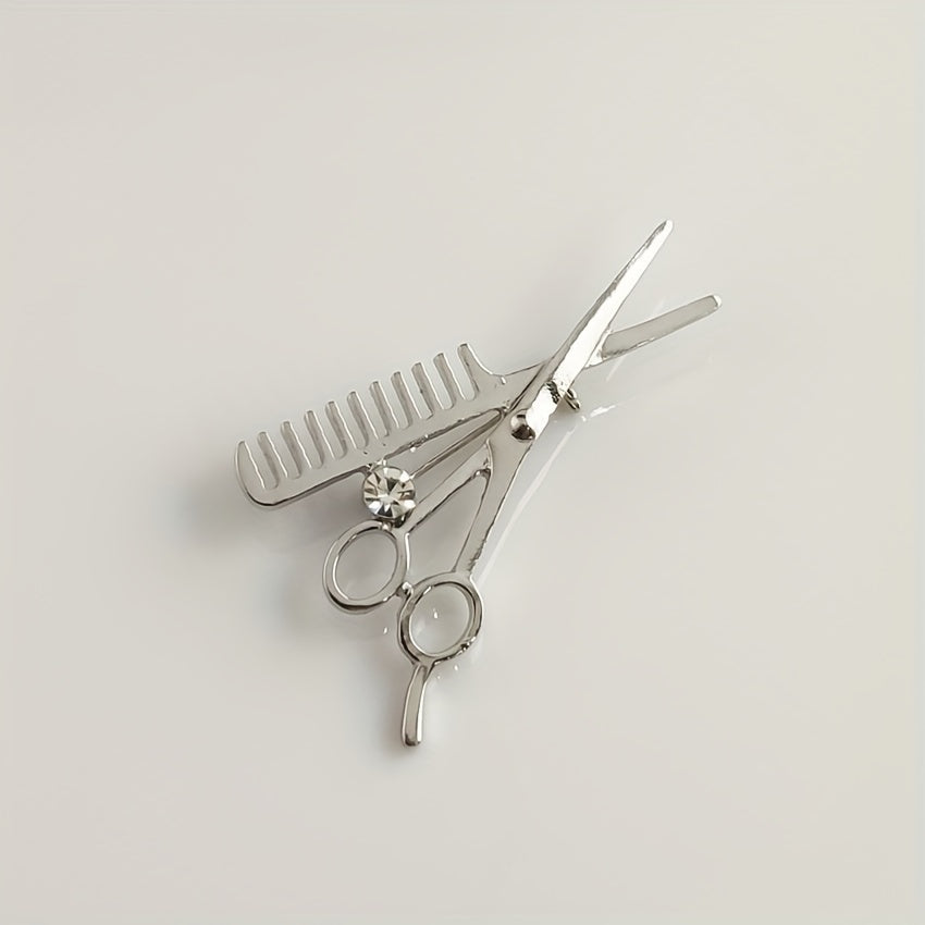 Men's Haircut Scissors Comb Brooch