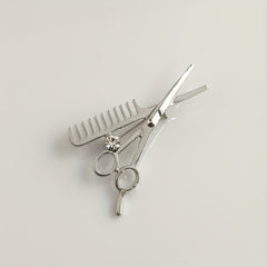 Men's Haircut Scissors Comb Brooch