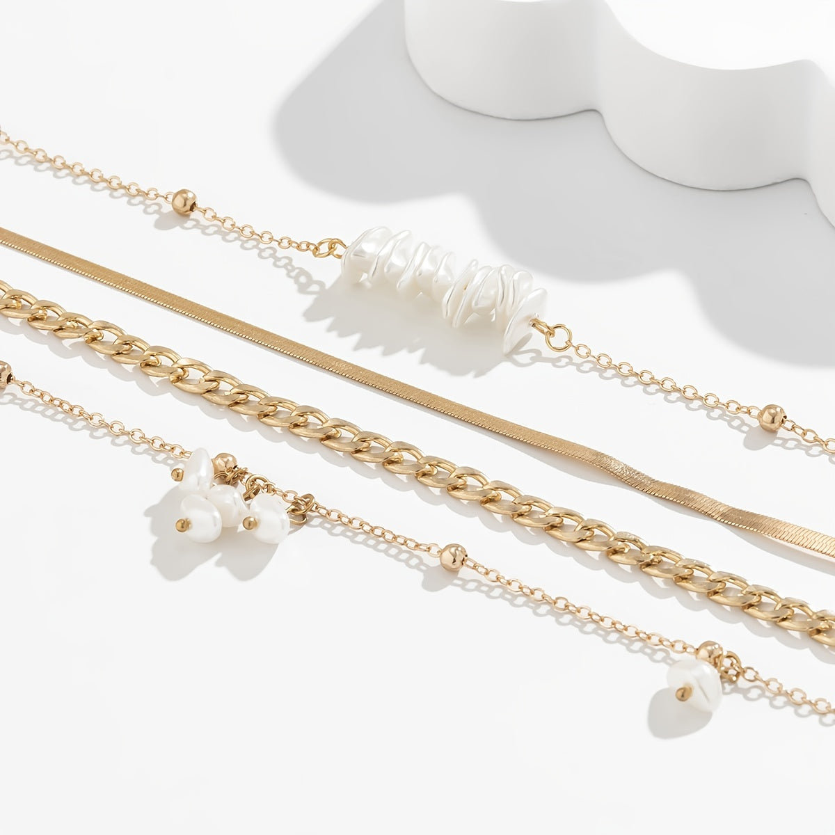 4pcs Irregular Pearl Tassel Decorative Necklace Set