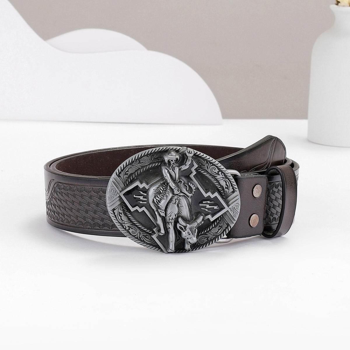 Vintage Western Cowboy Leather Belt with Embossed Design