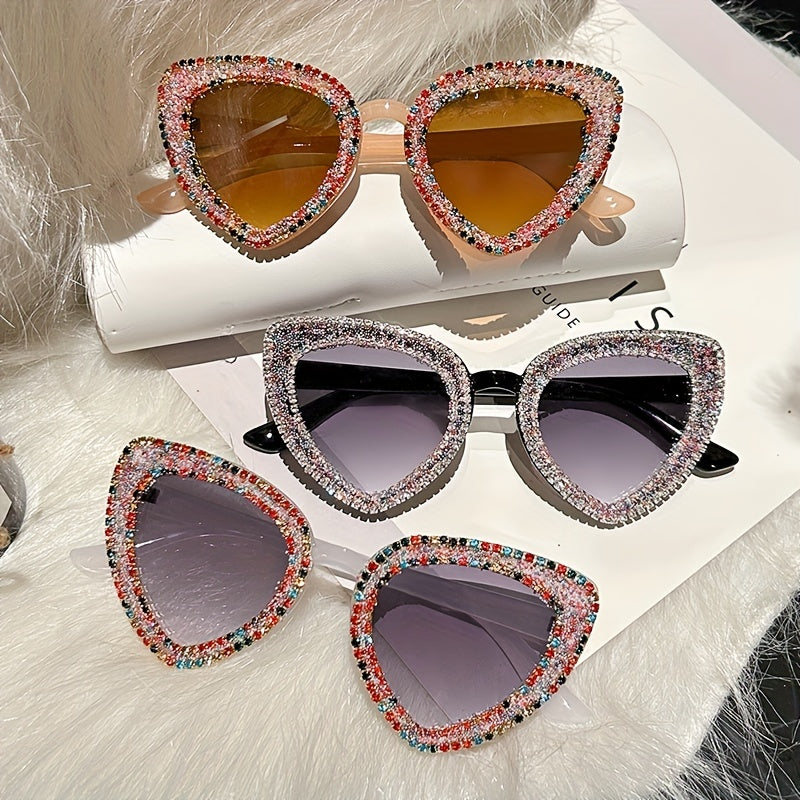 Heart Cat Eye Sunglasses Glitter Rhinestone UV400 Sun Shades