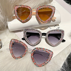 Heart Cat Eye Sunglasses Glitter Rhinestone UV400 Sun Shades