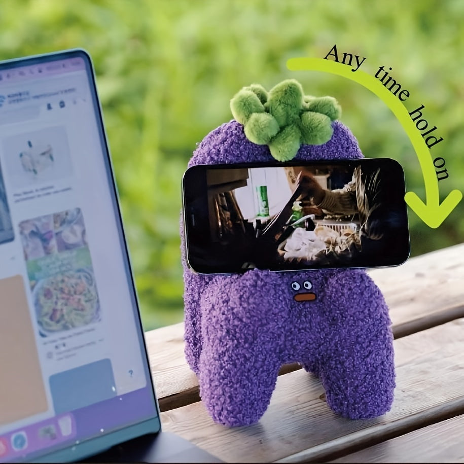 Plush Eggplant Toy Cell Phone Holder Expression Doll Decor