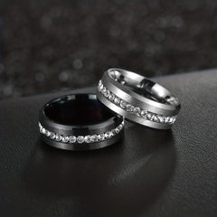 Men's Stainless Steel Single Row Diamond Zircon Ring 8MM