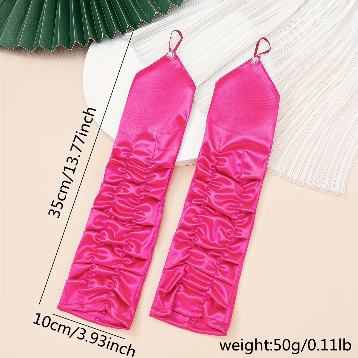Long Satin Pleated Mittens for Wedding Bridal Accessories