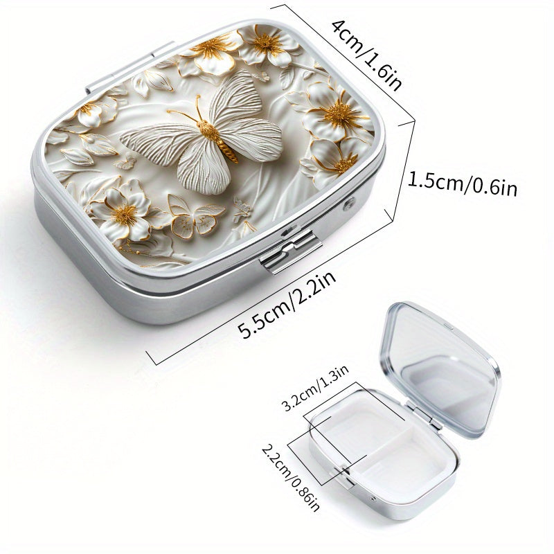 Butterfly Print Square Medicine Box Two Compartment Pill Box