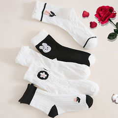 Paris Bunny & Floral Print Socks Women's Stockings
