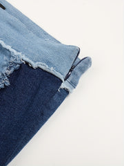 Colorblock Frayed Trim Denim Mini Skirt Patchwork Street Style