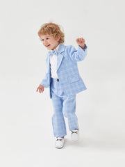 Plaid Blazer Jacket Trousers Bow Tie Set Boys Spring Fall Clothes