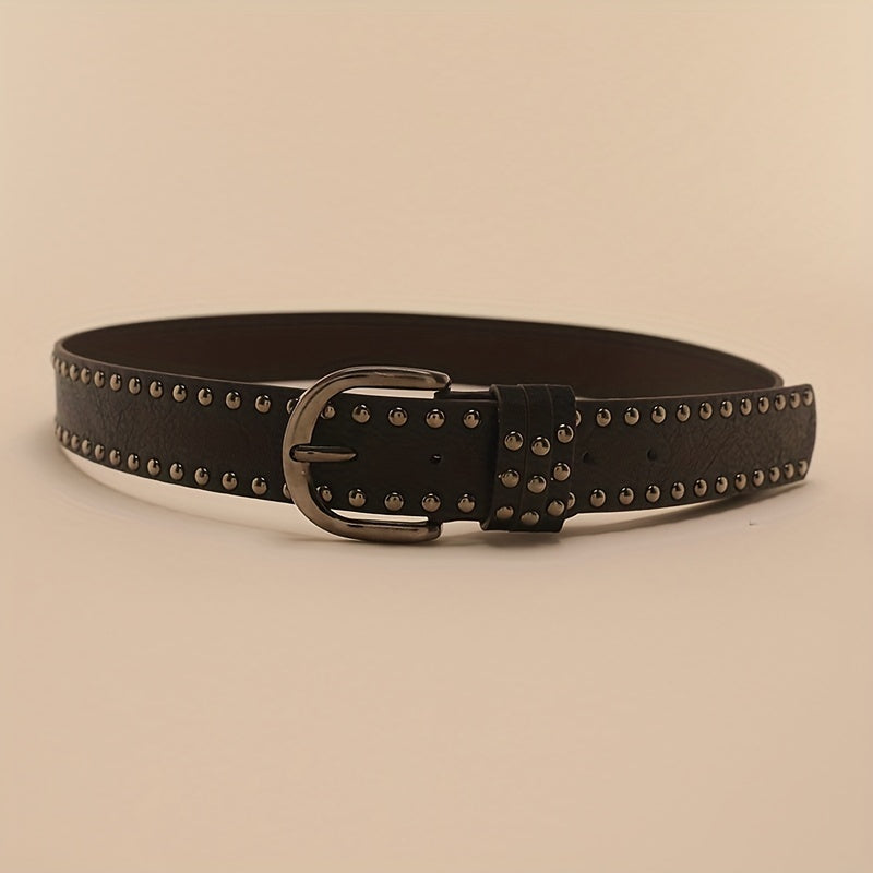 Vintage Oval Pin Buckle Belt PU Leather Rivet Jeans Pants Belt For Women
