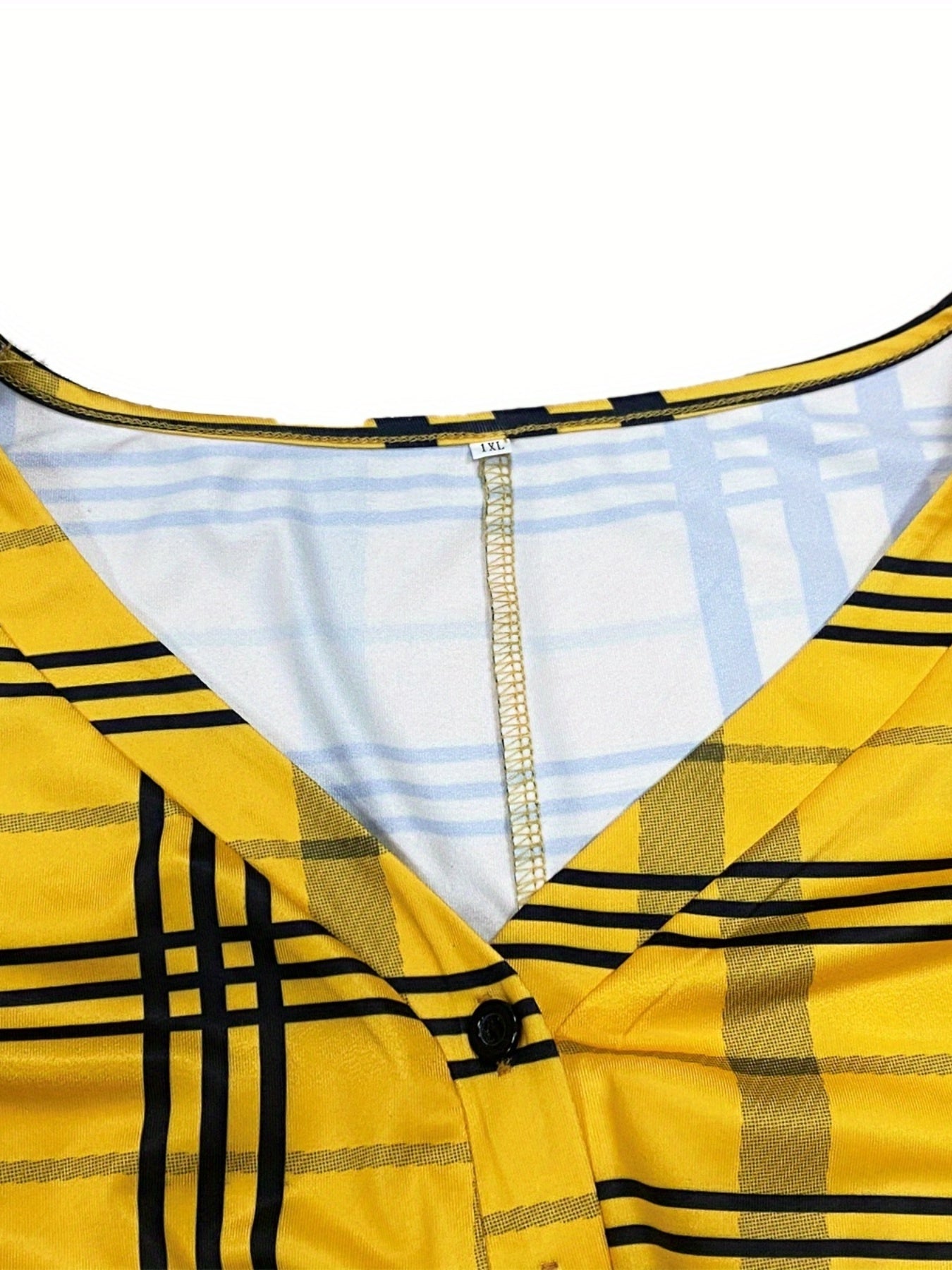  Plaid Print Jumpsuit V Neck Button Up