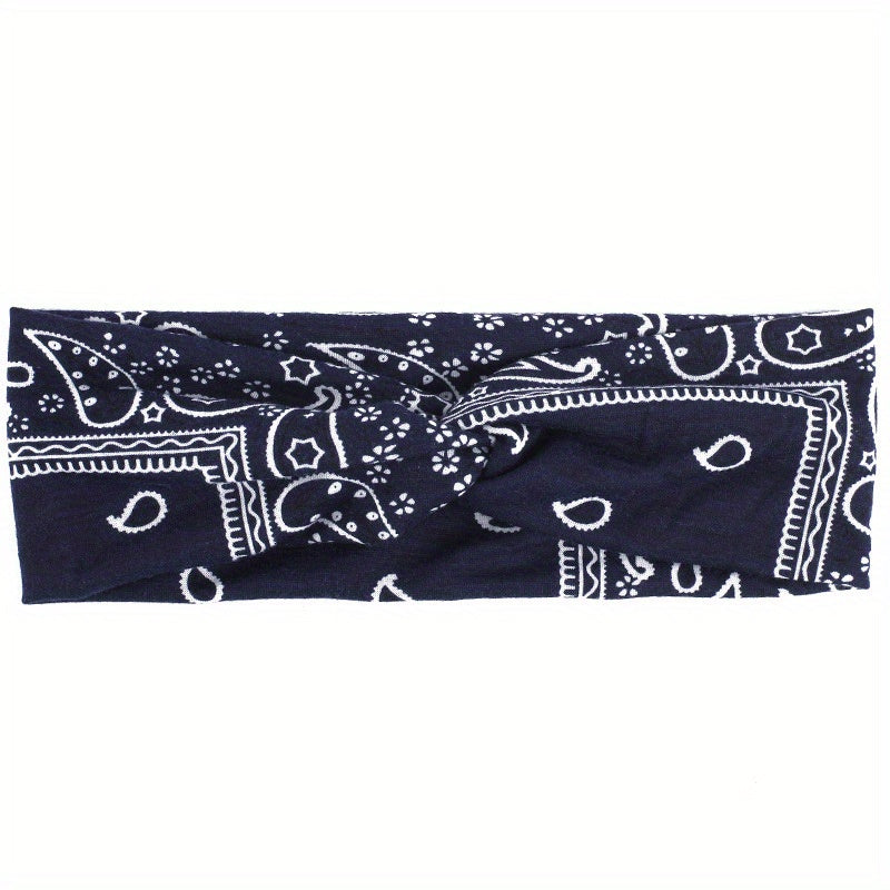 Floral Pattern Headband Elastic Boho Hair Band Cross Knotted Hair Accessories